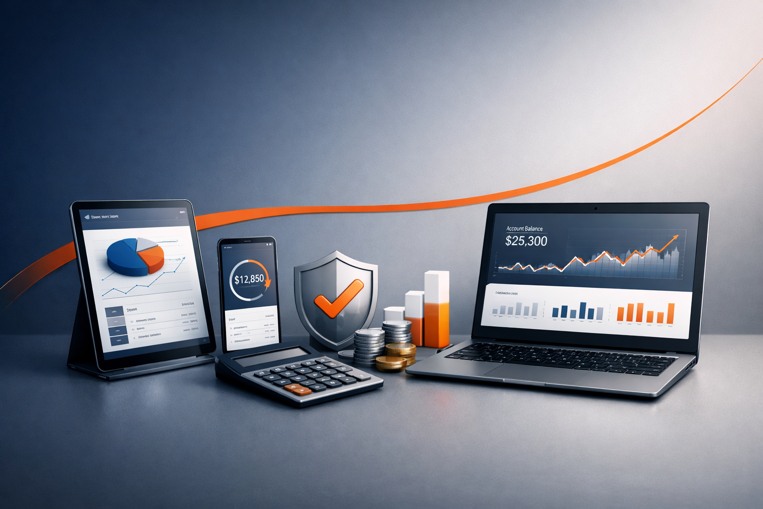 Imagine a sleek modern finance assistant positioned against a subtle gradient background that transitions from deep blue to soft gray symbolizing secu-2